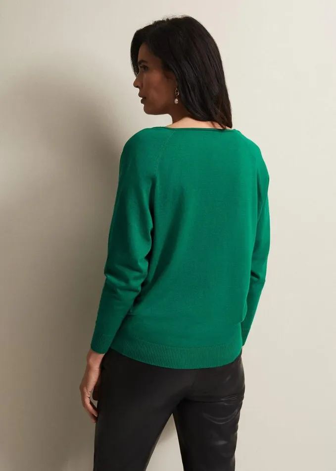 Phase Eight Senita Fine Knit VNeck Jumper Green Women Knitwear