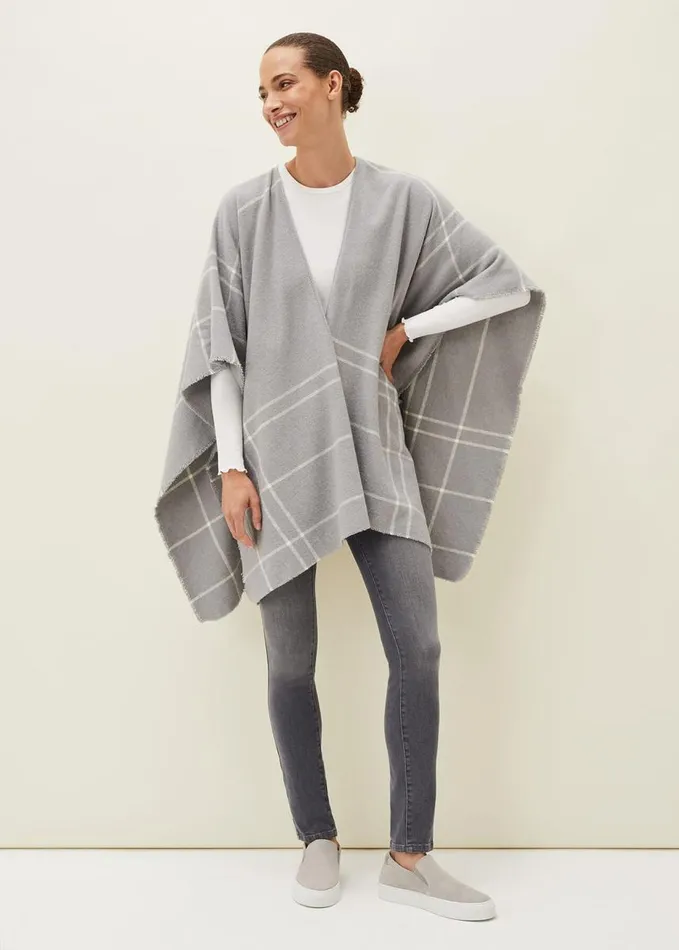 Phase Eight Shauna Check Cape Grey Women Scarves