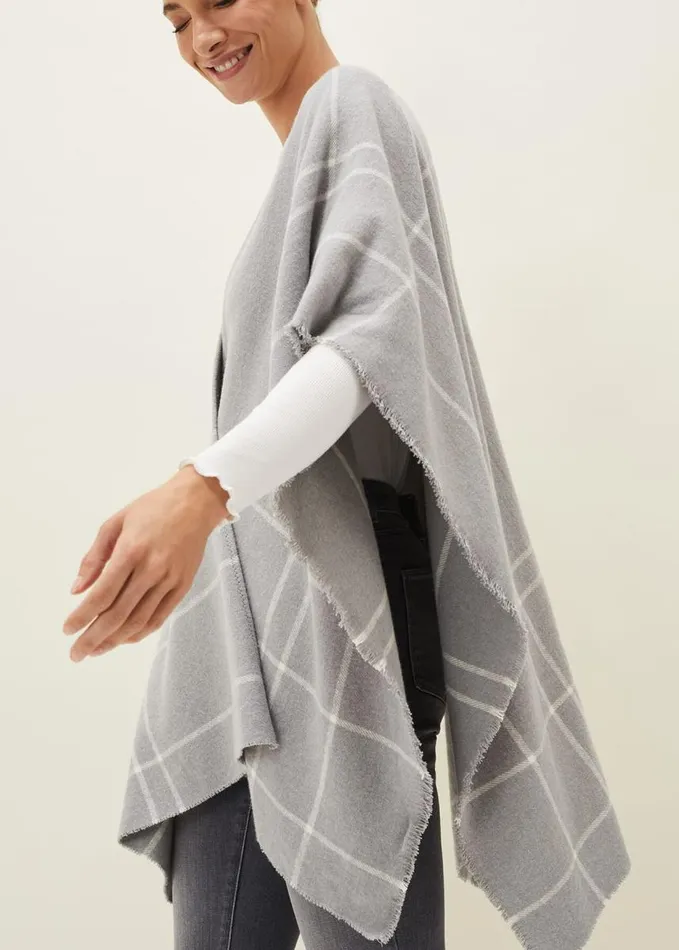 Phase Eight Shauna Check Cape Grey Women Scarves