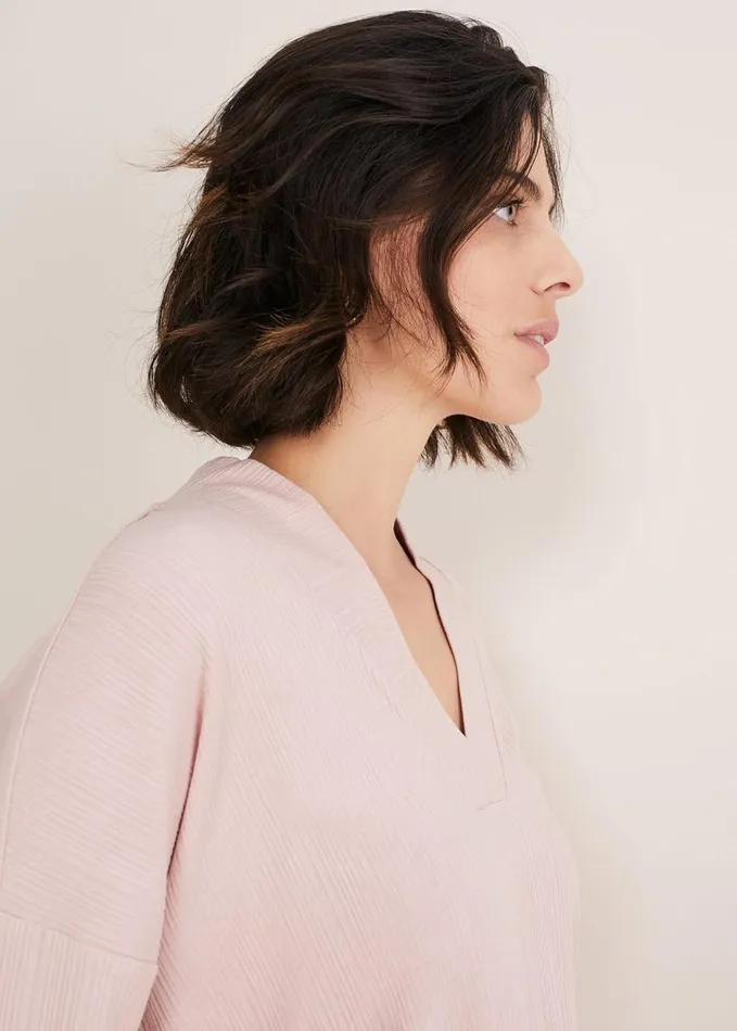 Phase Eight Shellie Textured V Neck Top Dusty Rose Women Tops and TShirts