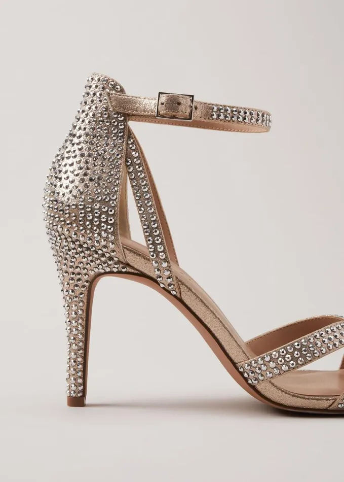 Phase Eight Silver Sparkly Open Toe Heels Silver Women Heels