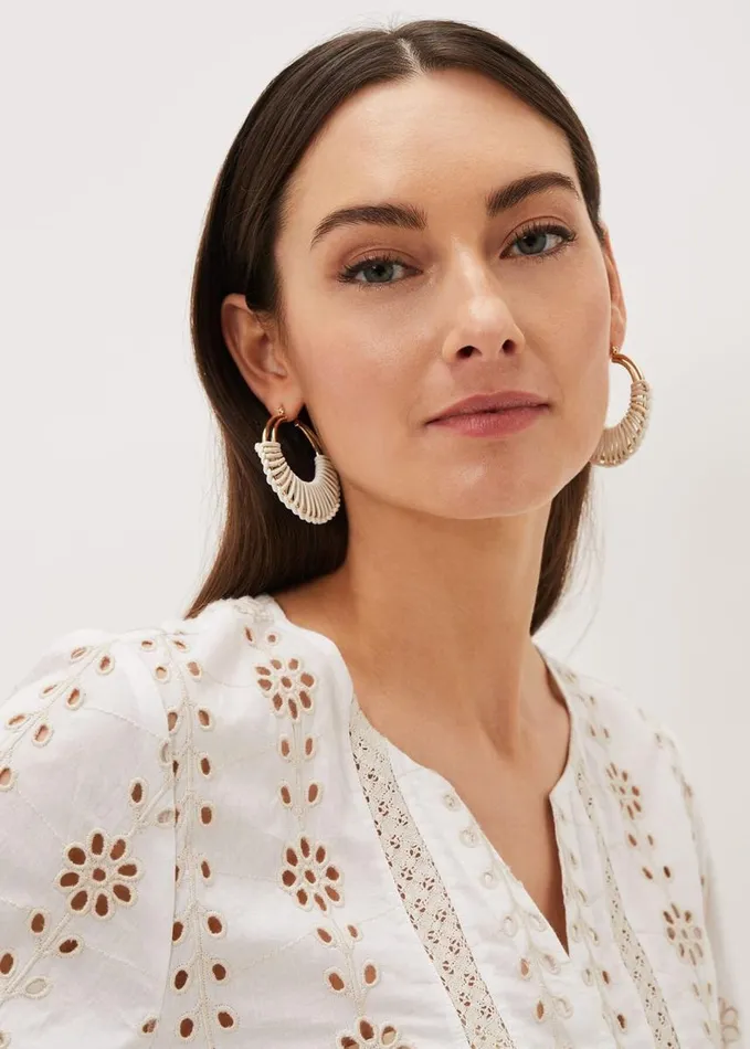 Phase Eight Woven Hoop Earrings White Women Jewellery