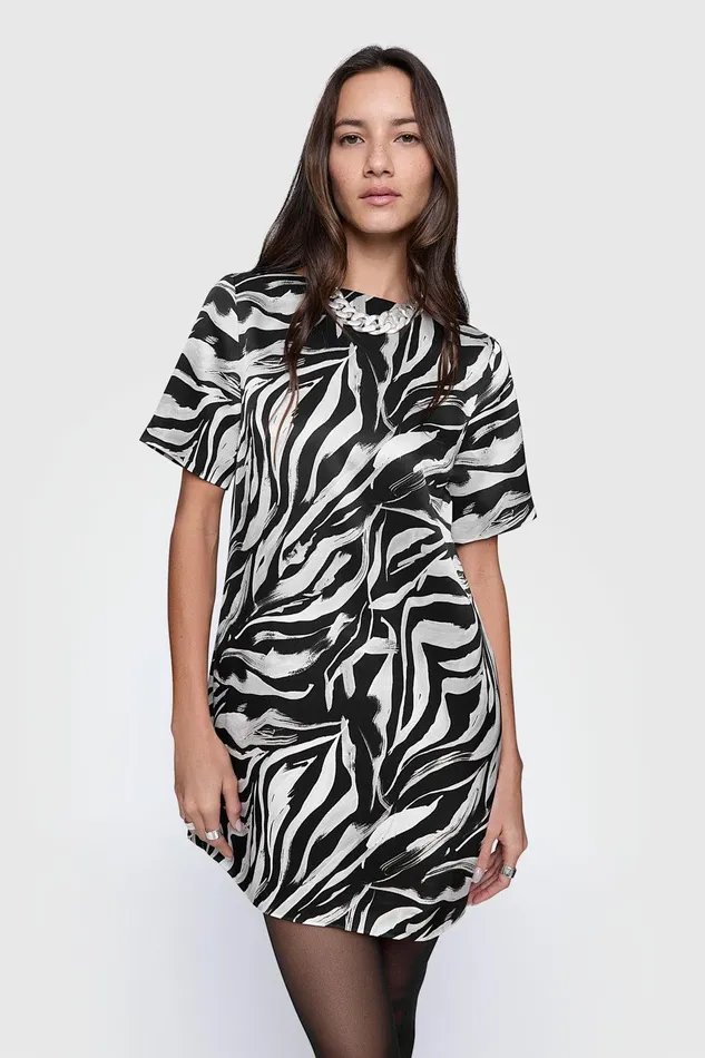 Rebecca Minkoff Ava TShirt Dress Black Strokes Women Tops