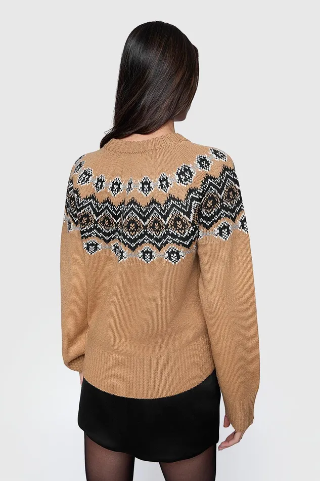 Rebecca Minkoff Farah Fair Isle Sweater Honey Women Sweaters and Sweatshirts