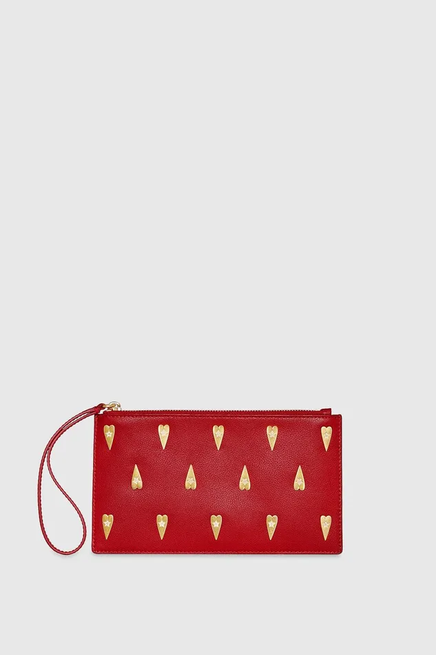 Rebecca Minkoff Medium Heart Studded Pouch Chili Women Clutches