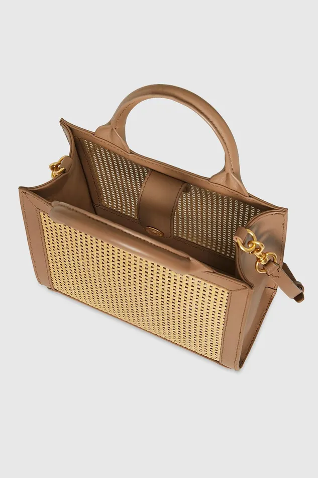 Rebecca Minkoff Megan Mini Tote Natural Strawsaddle Women Crossbody Bags