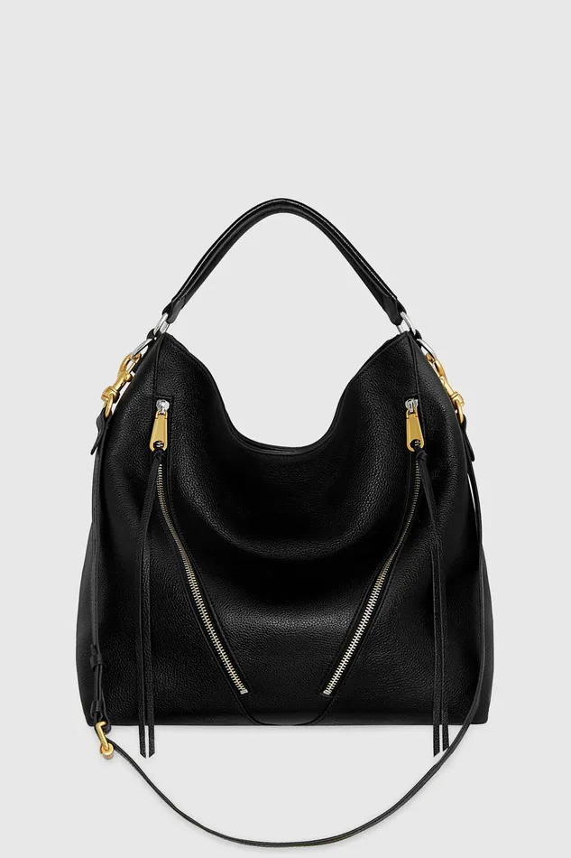 Rebecca Minkoff Moto Double Zip Hobo Black Women Hobo Bags