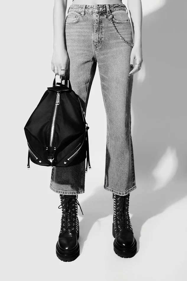 Rebecca Minkoff Nylon Medium Zip Julian Backpack Blacksilver Women Backpacks