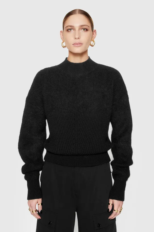 Rebecca Minkoff Priscilla TwoTexture Sweater True Black Women Sweaters and Sweatshirts