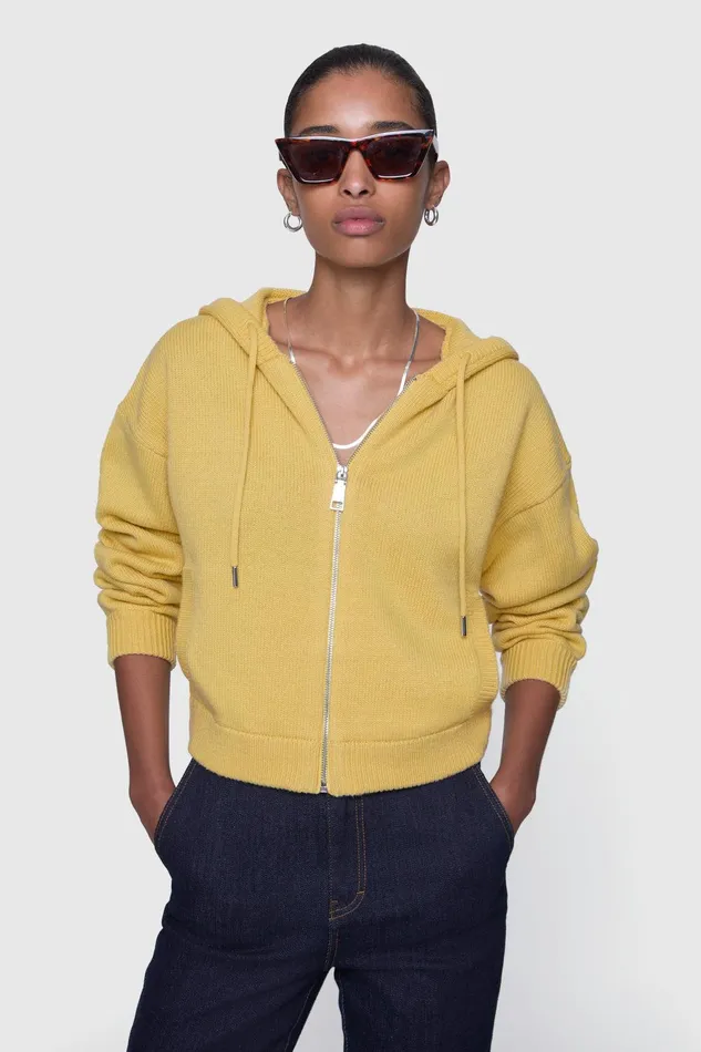 Rebecca Minkoff Quinn Zip Hoodie Buttercream Women Tops