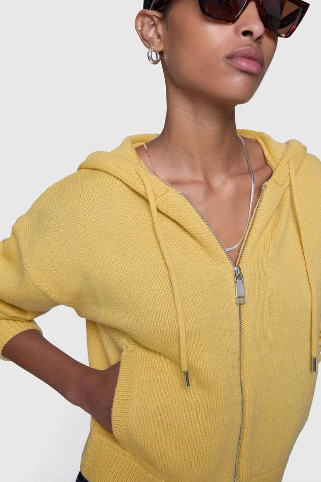 Rebecca Minkoff Quinn Zip Hoodie Buttercream Women Tops