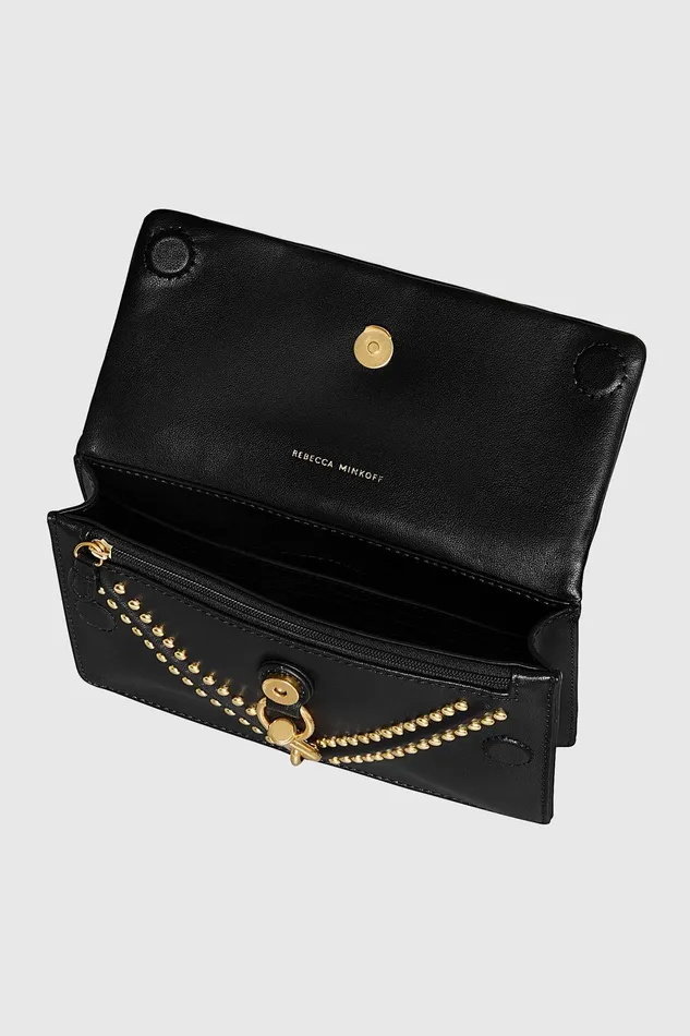 Rebecca Minkoff V Studded Wallet On Chain Black Women Wallets