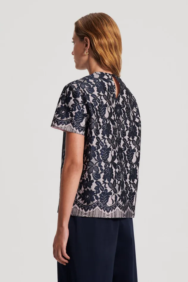 Scanlan Theodore BONDED LACE TOP NAVY Women Tops Scanlan Theodore BONDED LACE TOP NAVY Women Tops