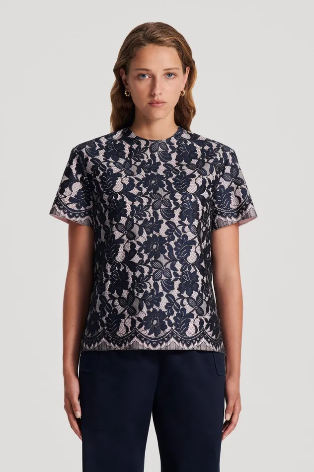 Scanlan Theodore BONDED LACE TOP NAVY Women Tops Scanlan Theodore BONDED LACE TOP NAVY Women Tops