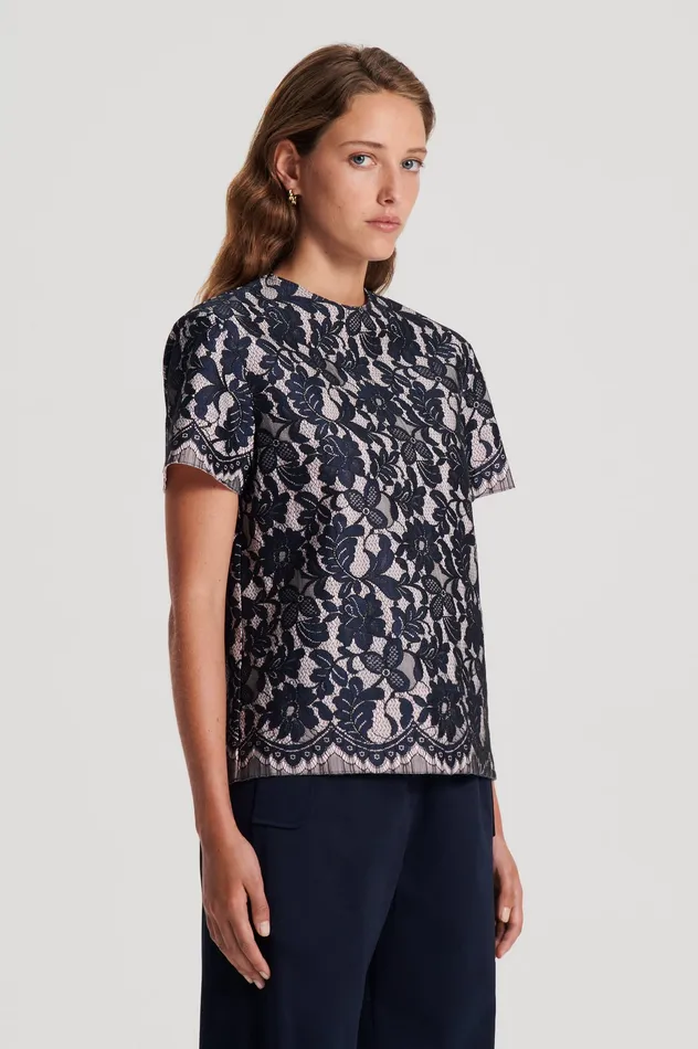 Scanlan Theodore BONDED LACE TOP NAVY Women Tops Scanlan Theodore BONDED LACE TOP NAVY Women Tops
