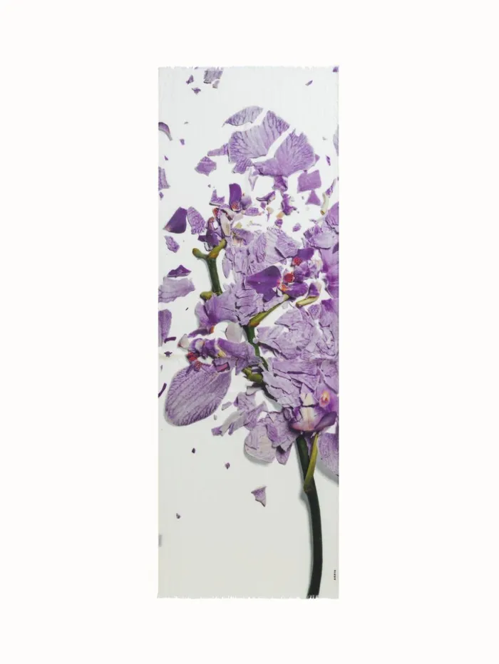 Scarf Cashmere Silk Scattered Orchid Print Orchid Women Akris Cashmere
