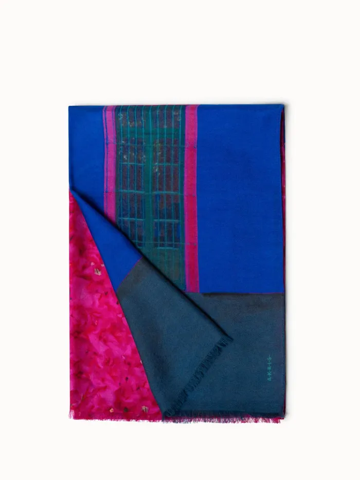 Scarf In Cashmere And Silk With Bougainvillea Porta Print Pink Women Akris Cashmere