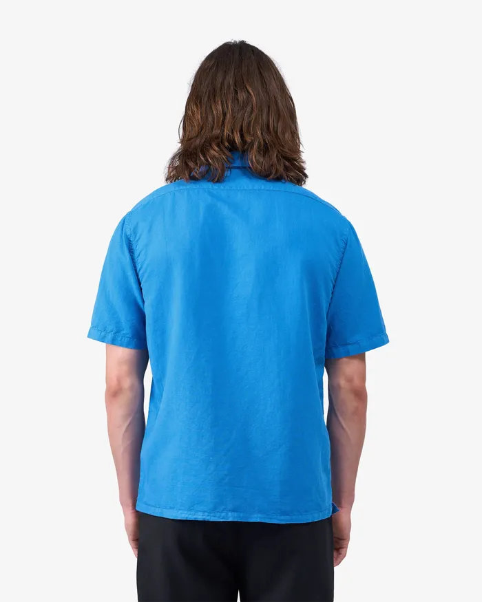 Shirts Colorfulstandard Men Linen Short Sleeved Shirt 8211 Pacific Blue