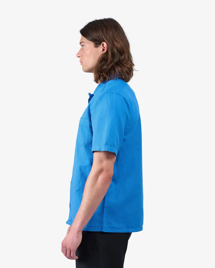 Shirts Colorfulstandard Men Linen Short Sleeved Shirt 8211 Pacific Blue