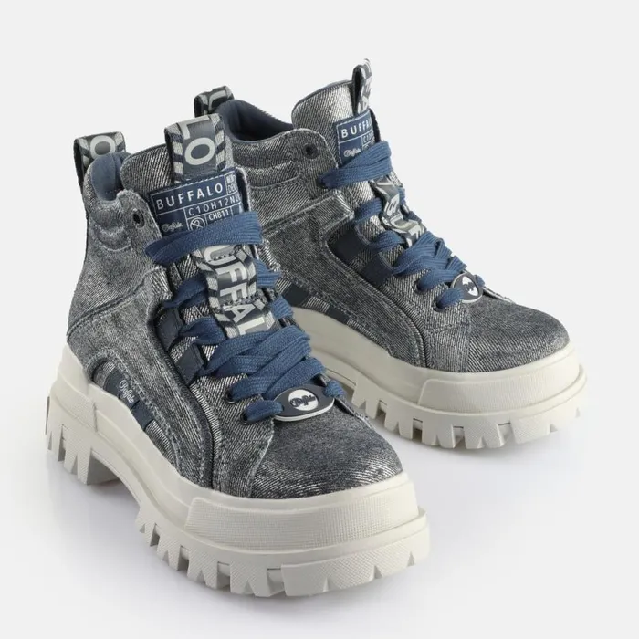 Shop Boots and AnkleBoots BUFFALO Aspha Nc Mid Metallic Blue Silver