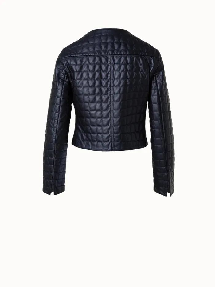 Short Quilted Leather Jacket Black Women Akris Jackets