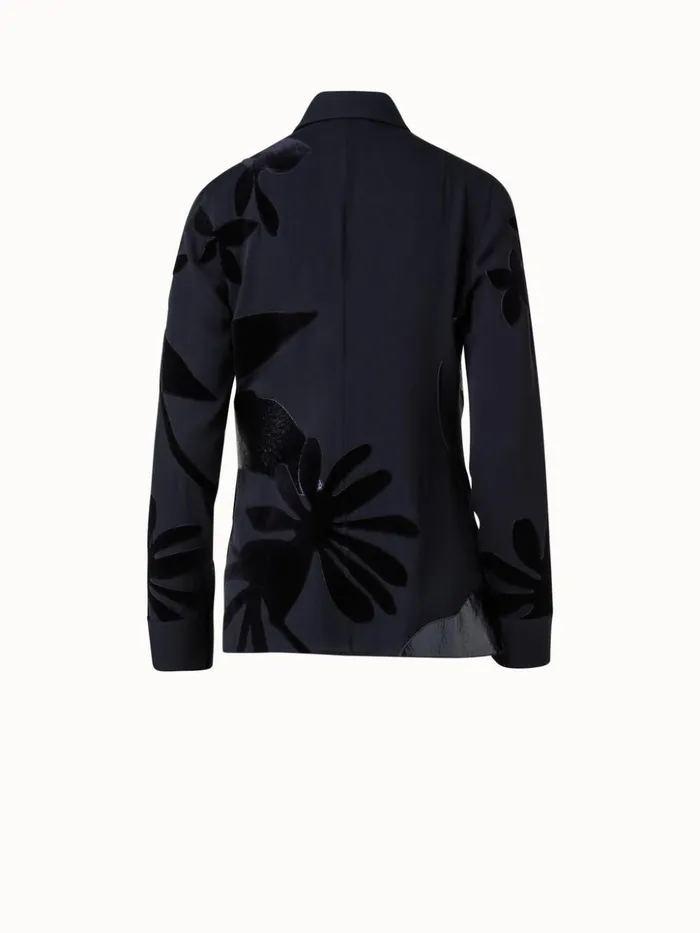 Silk Crpe Abraham Flower Patchwork Blouse Black Women Akris Blouses