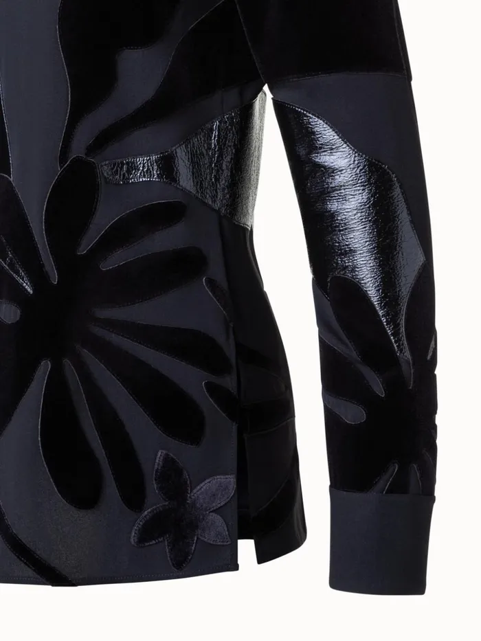 Silk Crpe Abraham Flower Patchwork Blouse Black Women Akris Blouses