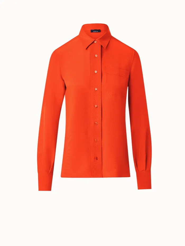 Silk Crpe Shirt Blouse Cadmium Red Women Akris Blouses