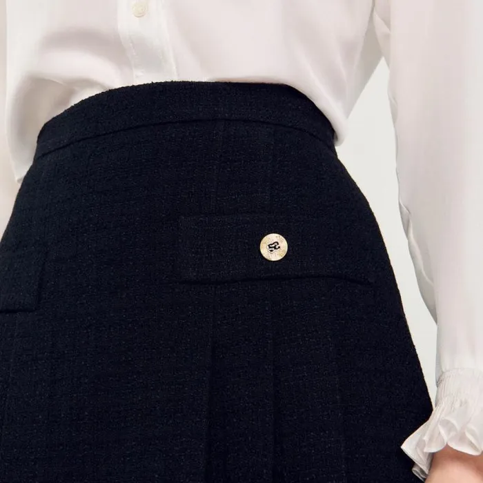 Skirts Women SANDRO Pleated Tweed Skirt Black Skirts Women SANDRO Pleated Tweed Skirt Black