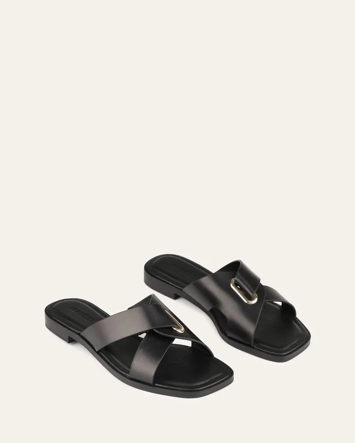 SLIDES jomercer Women Piper flat slides black leather SLIDES jomercer Women Piper flat slides black leather
