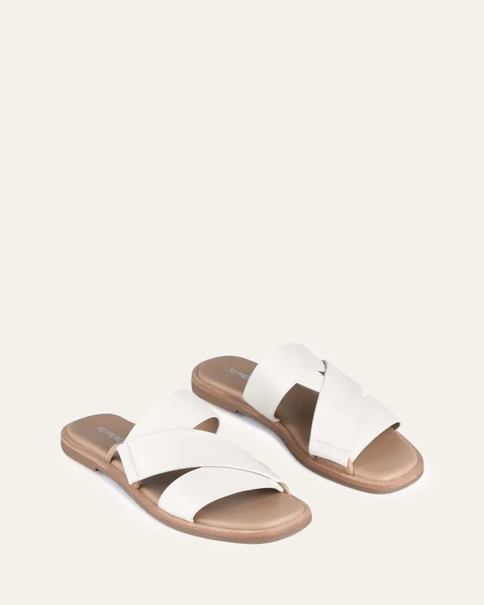 SLIDES Women Shelby flat slides off white leather jomercer SLIDES Women Shelby flat slides off white leather jomercer