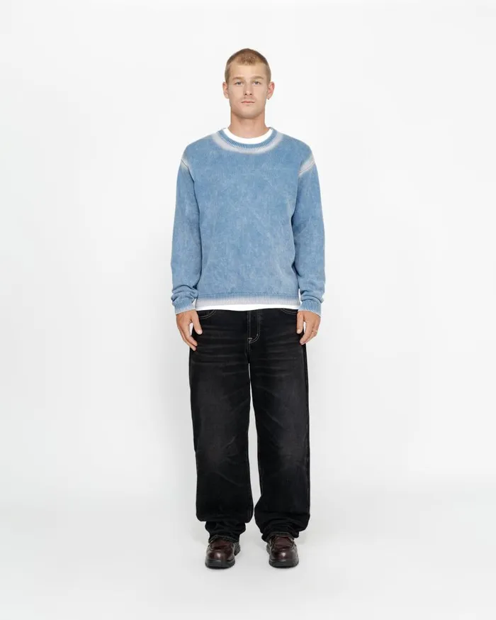 Stussy Knits FADED COTTON KNIT CREW Blue 8211 MenWomen