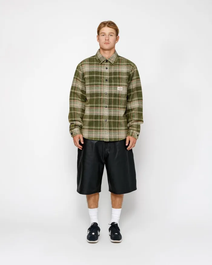 Stussy Outerwear HEAVY WASHED PLAID SHIRT Green 8211 MenWomen