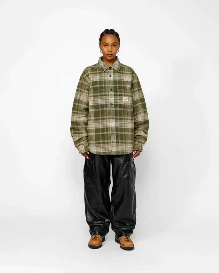 Stussy Outerwear HEAVY WASHED PLAID SHIRT Green 8211 MenWomen