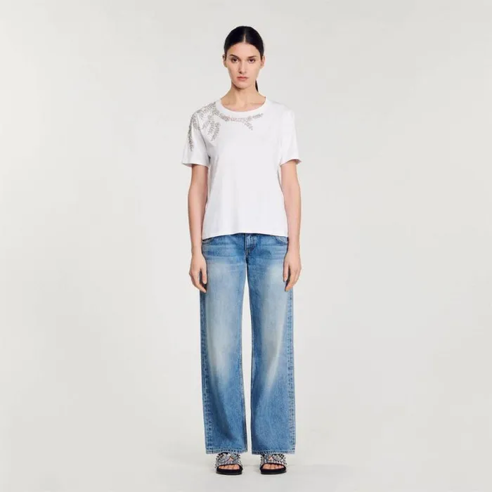 Tshirts Women SANDRO Rhinestoneembellished Tshirt White