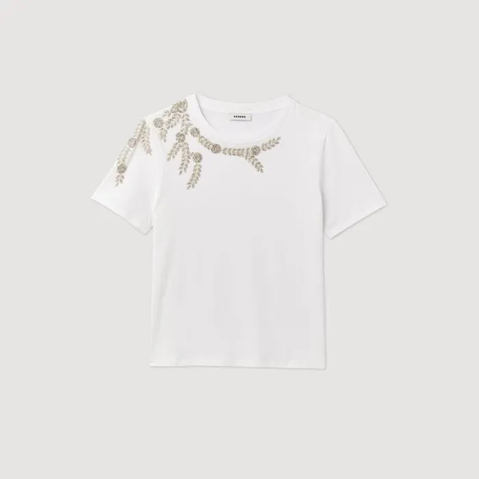 Tshirts Women SANDRO Rhinestoneembellished Tshirt White