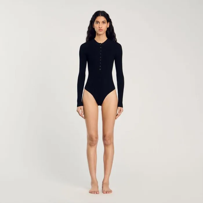 Tops and Shirts Women SANDRO Knit Bodysuit Black Tops and Shirts Women SANDRO Knit Bodysuit Black