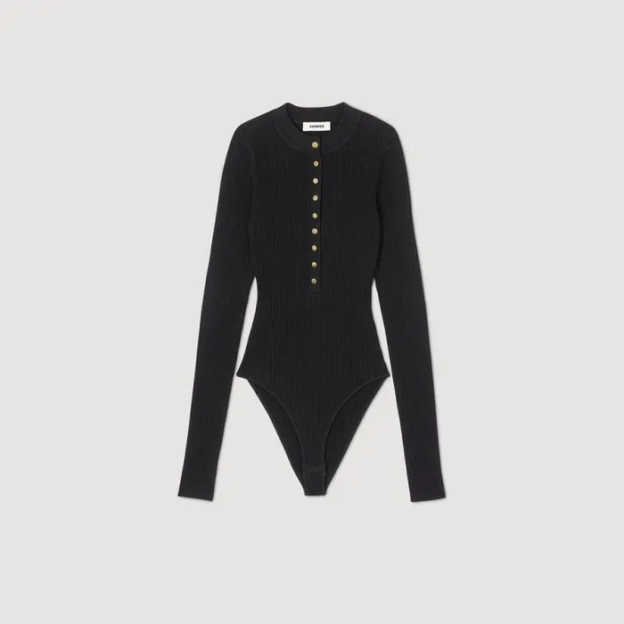 Tops and Shirts Women SANDRO Knit Bodysuit Black Tops and Shirts Women SANDRO Knit Bodysuit Black