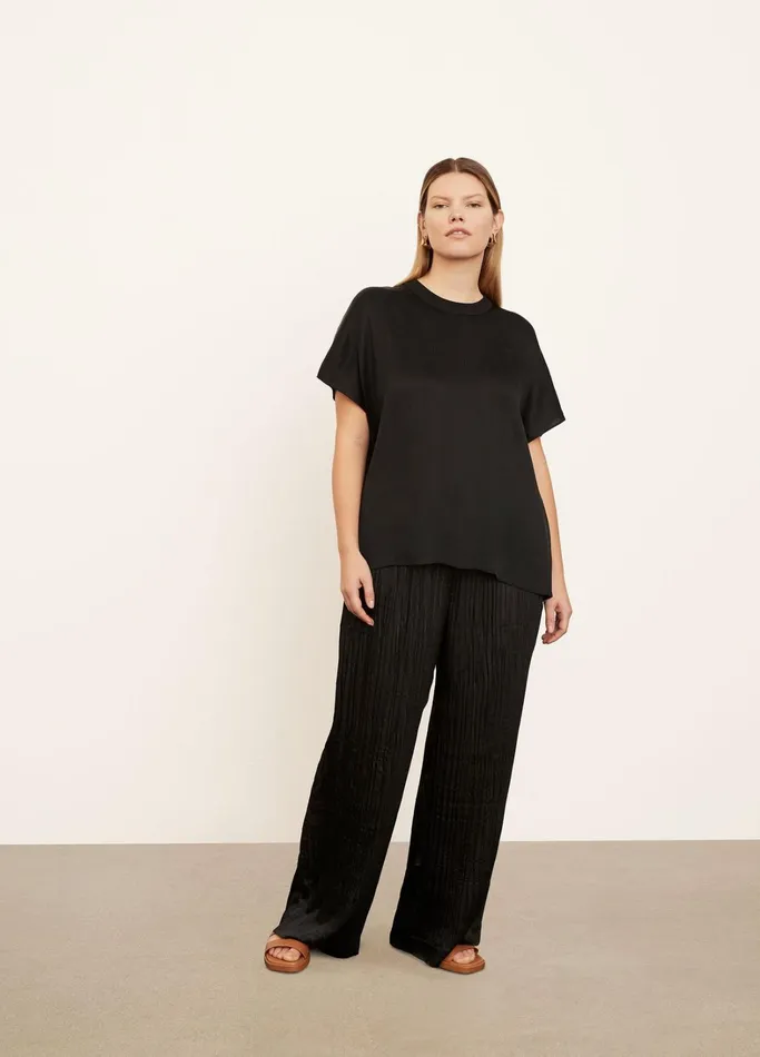 Vince Extended Sizes Women RibTrim FlutterSleeve Shell Black
