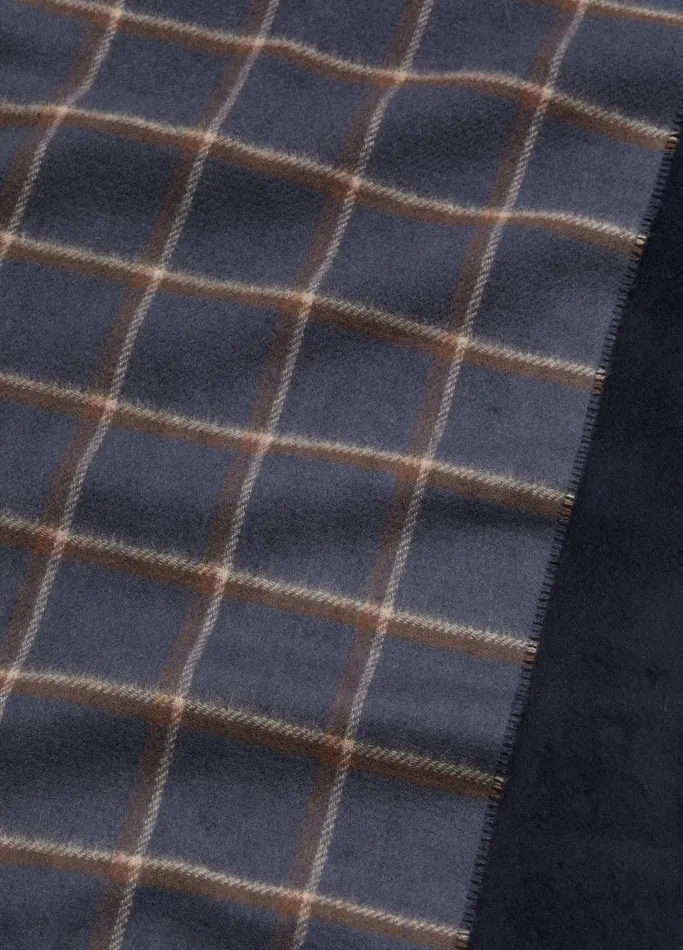 Vince Scarves Hats and Gloves Men Windowpane Wool And Cashmere DoubleFace Scarf Night Storm