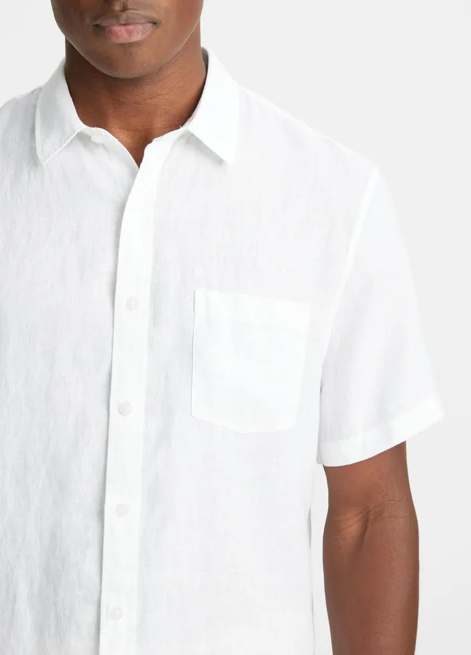 Vince Shirts Men Linen ShortSleeve Shirt Optic White
