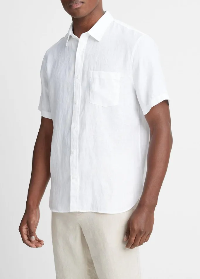 Vince Shirts Men Linen ShortSleeve Shirt Optic White