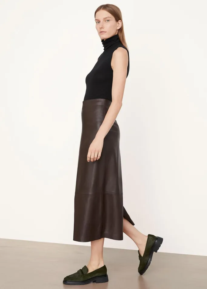 Vince Skirts Women Leather Straight Skirt Hickory