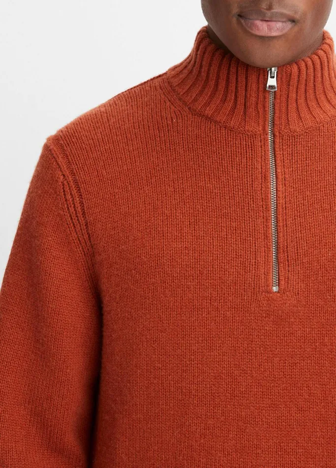 Vince Sweaters Men WoolCashmere Relaxed QuarterZip Sweater Rust Amber