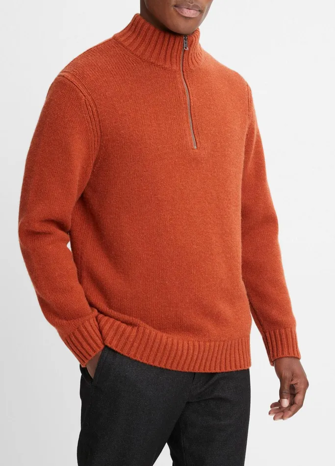 Vince Sweaters Men WoolCashmere Relaxed QuarterZip Sweater Rust Amber
