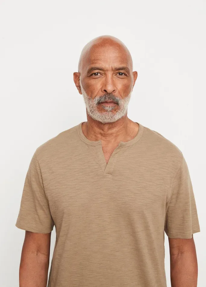 Vince TShirts and Polos Men Slub SplitNeck TShirt Olive Moss