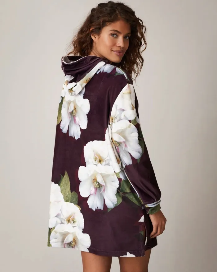 Women ADYSENN 8211 Oversized Floral Plush Hoodie Deep Purple Ted Baker Lingerie and Pyjamas