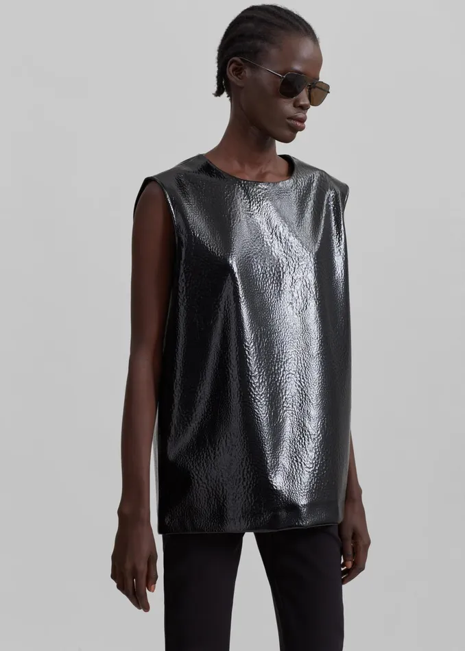 Women Amaris Crackled Faux Leather Tank Top 8211 Black The Frankie Shop Tops