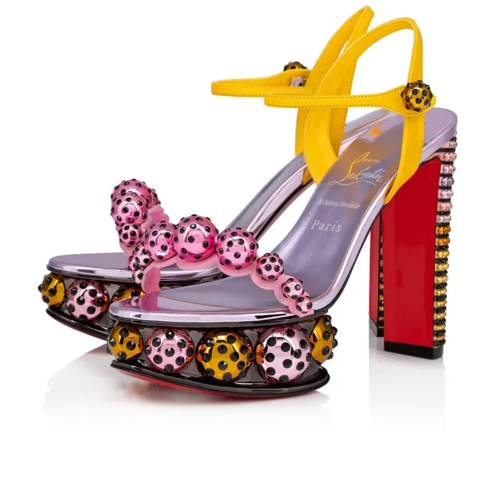 Women Atmospherica Strass Aftersun 130 Mm Sandals 8211 Aftersun Printed Nappa Leather 8211 Multicolor Christian Louboutin Platforms