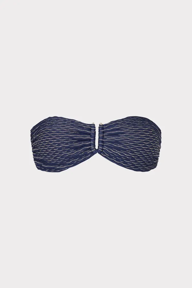 Women Bikinis Milly Verone Texture Waves Bandeau Top Navy